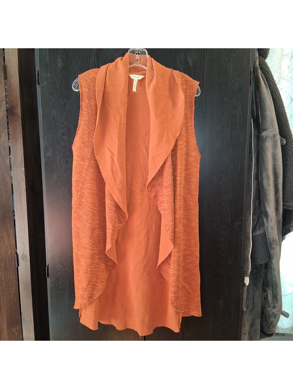 Matilda Jane Rust Terracotta Draped Open Front Sleeveless Vest Cardigan Size M